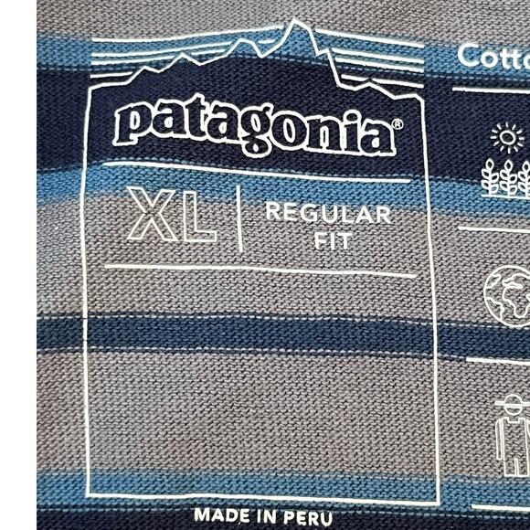 Patagonia Men’s XL Gray Blue Striped Midweight Pocket T-Shirt 52010 Regular Fit - Picture 3 of 7
